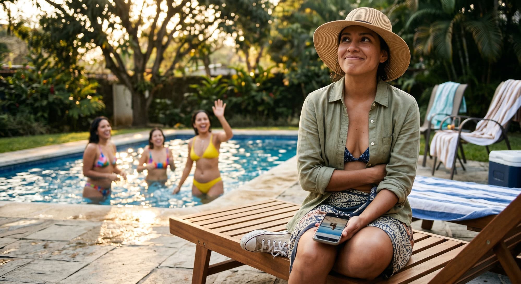 Mujer excluida de la piscina por vergüenza de su piel