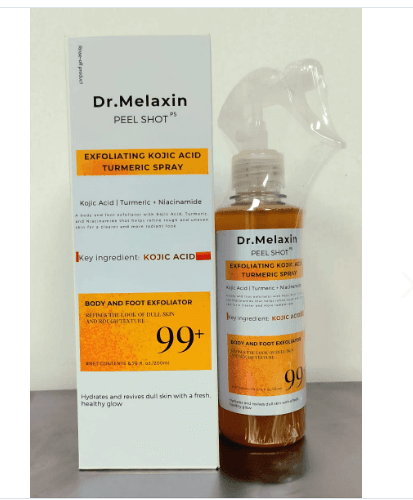 Dr. Melaxin Peel Shot — caja coreana original y frasco spray con ácido kójico, cúrcuma y niacinamida